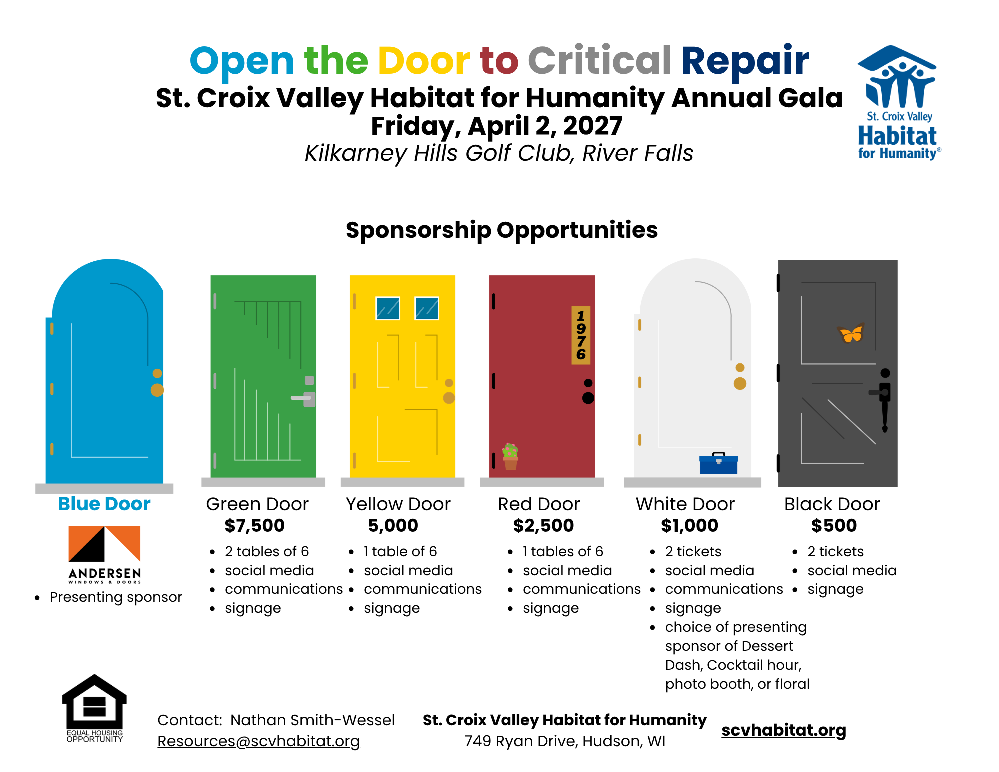 2027 SCVHFH Gala Sponsorship Opportunities — full levels and benefits